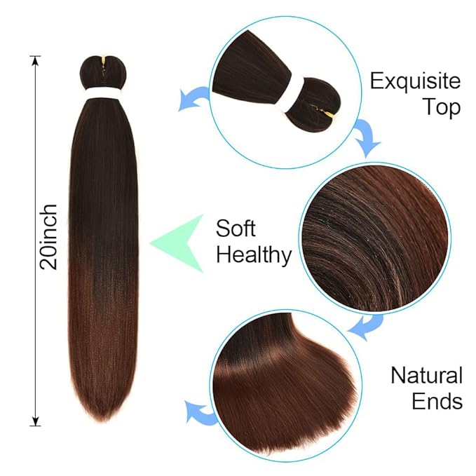 8 Pack Ombre Braiding Hair Pre Stretched - 20" 80G/Pack Premium Pre Stretched Braiding Hair Extensions, Professional Itch Free Hot Water Setting Perm Yaki Texture Prestretched Hair(1B30)