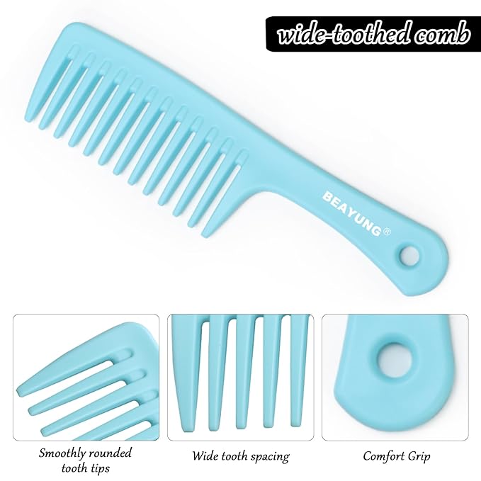 2 PCS Large Wide Tooth Comb, Shower Combs for Women, Curly Hair Brush, Detangling Comb, Hair Styling, Hairdressing Tool (1Blue,1White)