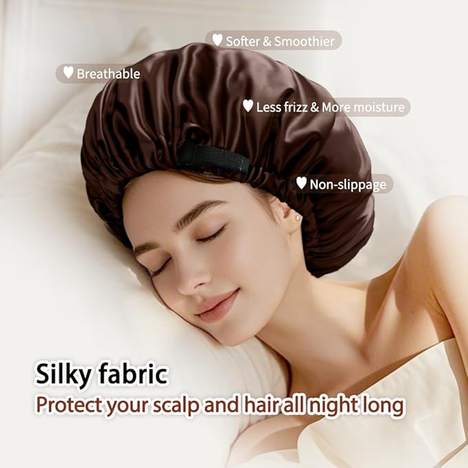 Silk Bonnet for Sleeping Women,Adjustable Satin Bonnet for Women Curly Natural Hair,Double Layer Anti Frizz Soft Sleep Cap.