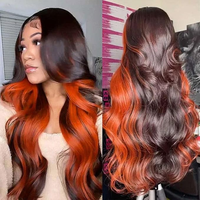 200% Density 13X6 Ginger Lace Front Wigs Human Hair Pre Plucked for Women Ombre 13X6 HD Transparent Ginger Orange wig Glueless Hightlight Lace Front Wigs Human Hair with Baby Hair 34Inch