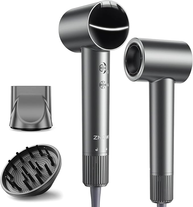 Hair Dryer, High-Speed Ionic Quiet Blow Dryer with 160,000 RPM Brushless Motor for Fast Drying, Low Noise Thermo-Control Compact Professional Dryers with Magnetic Diffuser & Nozzle for All Hair Types