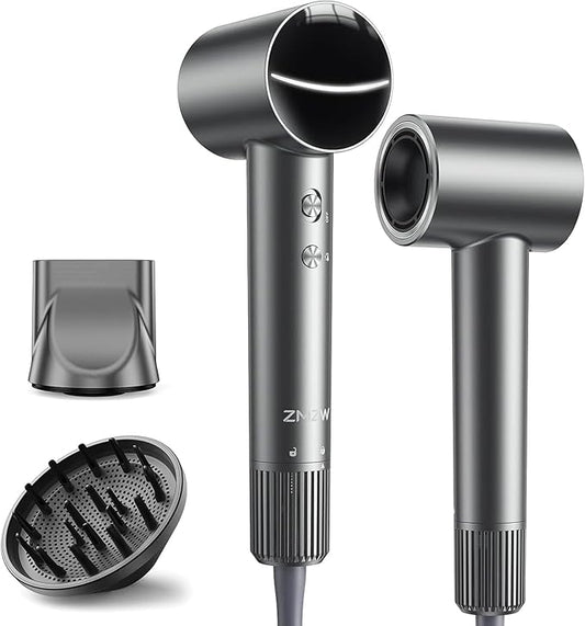 Hair Dryer, High-Speed Ionic Quiet Blow Dryer with 160,000 RPM Brushless Motor for Fast Drying, Low Noise Thermo-Control Compact Professional Dryers with Magnetic Diffuser & Nozzle for All Hair Types