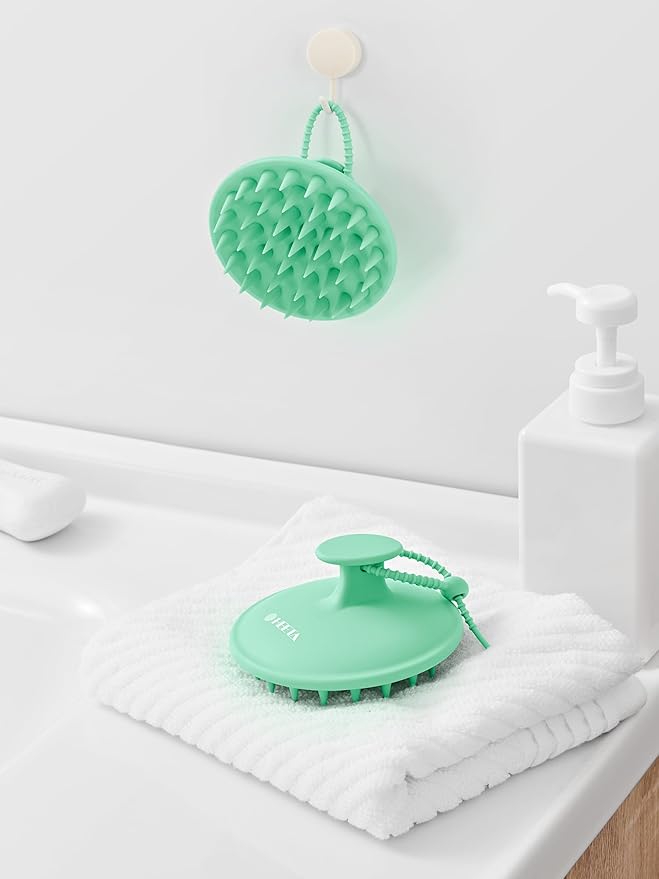 HEETA Scalp Massager Shampoo Brush with Silicone Bristles for Dandruff Removal Scalp Care & Hair Growth, Scalp Scrubber for All Hair Types, Head Massager Stress Relax, Upgraded Large Design,Green