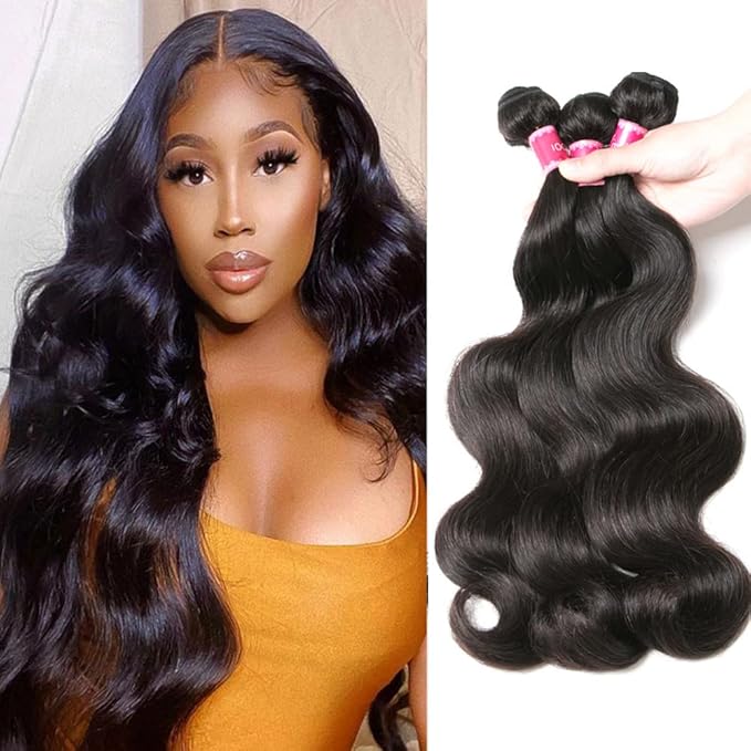 YISEA Body Wave Human Hair 3 Bundles (22 24 26 inches) 12A Brazilian Virgin Human Hair Body Wave Bundles Natural Color 100% Unprocessed Brazilian Weave Extensions