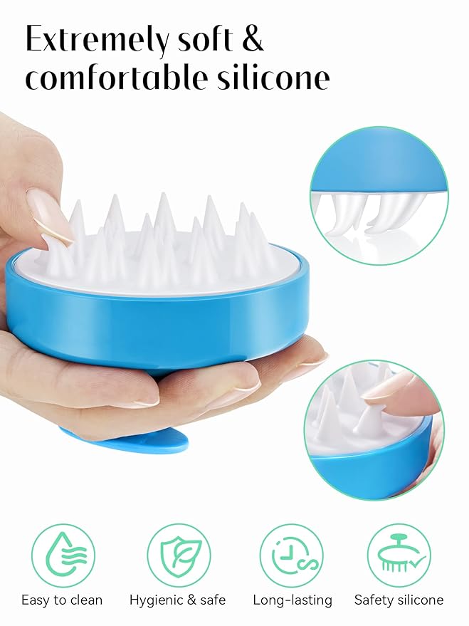 HEETA Scalp Massager with Soft Silicone Bristles for Hair Growth, Dandruff Removal and Exfoliation - Sky Blue Shampoo Brush