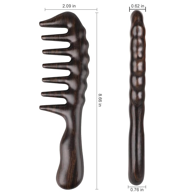 Onedor Handmade 100% Natural Black Sandalwood Hair Combs - Anti-Static Sandalwood Scent Natural Hair Detangler Wooden Comb (Thickening Comb)