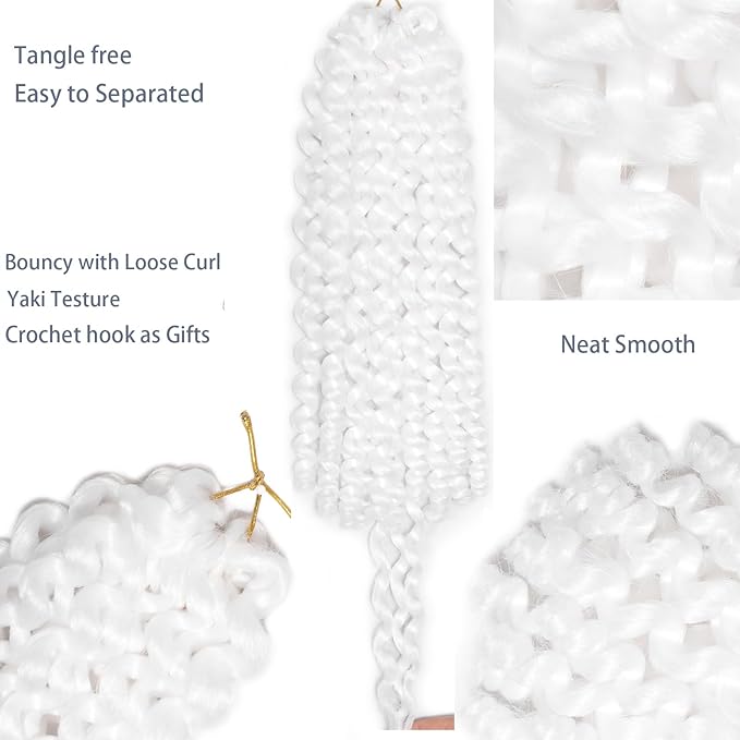 White Short Jamaican Bounce Crochet Hair 3 Packs 2X Long Ringlet Wand Curl 12 Inch Curly Crochet Hait Extensions Curly Crochet Braiding Hair 60 Roots