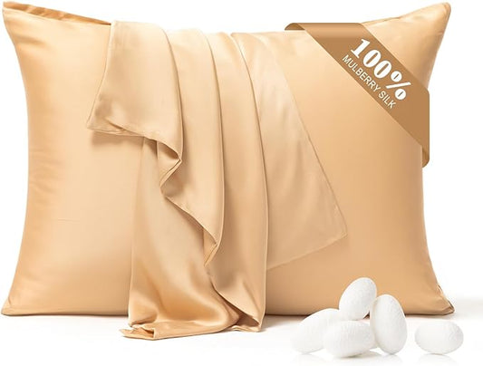 100% Pure Silk Pillowcase 2 Pack for Hair and Skin, Both Sides 23 Momme Grade 6A+ Mulberry Silk Pillowcases with Hidden Zipper, Soft&Smooth Cooling Pillow Cases (Champagne, King 20x36)