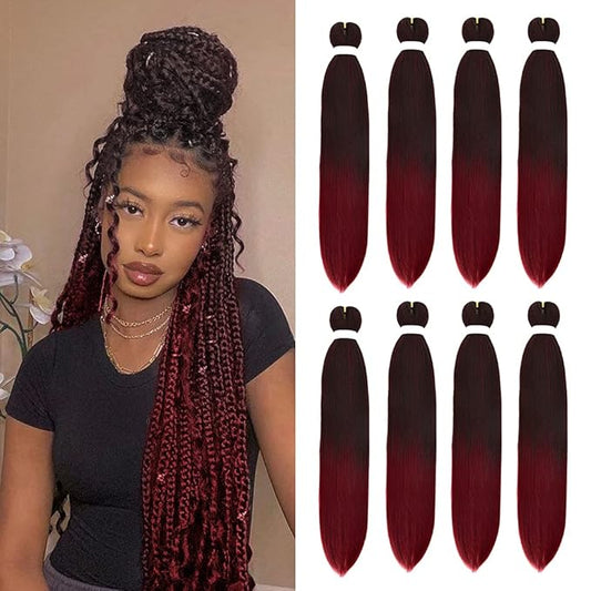 8 Pack Ombre Braiding Hair Pre Stretched - 26" 100G/Pack Premium Pre Stretched Braiding Hair Extensions, Professional Itch Free Hot Water Setting Perm Yaki Texture Prestretched Hair(1Bbug)