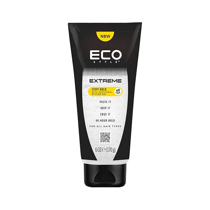 Eco Style Extreme Stiff Hold Gel — Maximum Hold Styling Gel for Textured Hair, Long-Lasting Definition and Control, Alcohol-Free Formula, 6 oz