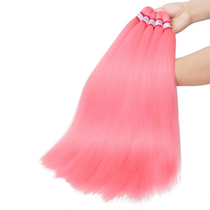 Pink Braiding Hair Pre Stretched 20 Inch 8 Packs Braiding Hair Extensions for Crochet Box Braids Twists Locs Hair Soft Yaki Texture Hot Water Setting (20inch,#Pink)