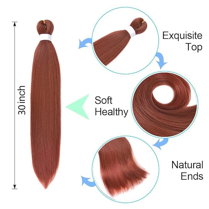 8 Pack Ombre Braiding Hair Pre Stretched - 30" 90G/Pack Premium Pre Stretched Braiding Hair Extensions, Professional Itch Free Hot Water Setting Perm Yaki Texture Prestretched Hair(#350)