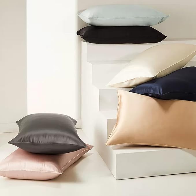 100% Mulberry Silk Pillowcase for Sleeping Women, 22 Momme Silk Pillow Cases for Hair and Face, Zipper Closure, Hypoallergenic Pillow Cases USA Made, 1 Pcs 20"x30" (Queen, Slate Grey)