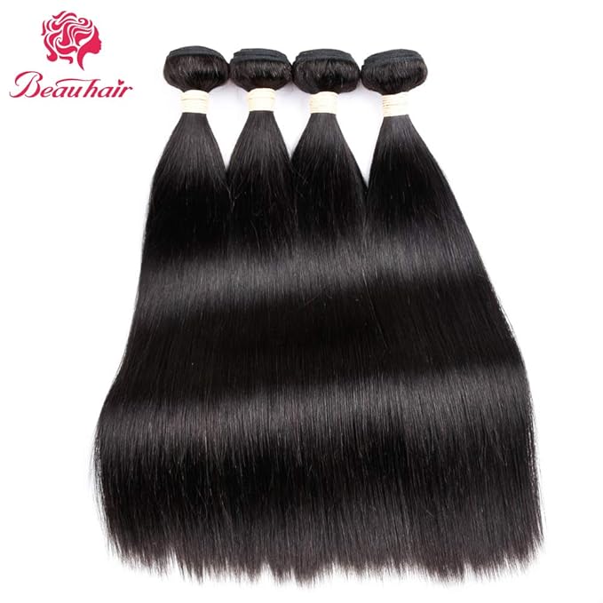 Straight Human Hair Bundles 100% Unprocessed Brazilian Straight Virgin Human Hair 4 Bundles Human Hair Extensions Natural Black Color(30 30 30 30)