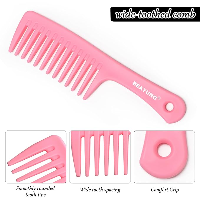2PCS Large Wide Tooth Comb, Shower Combs, Hair comb for wet curly hair, Durable Hair Brush for Best Styling and Professional Hair Care(2Pink)