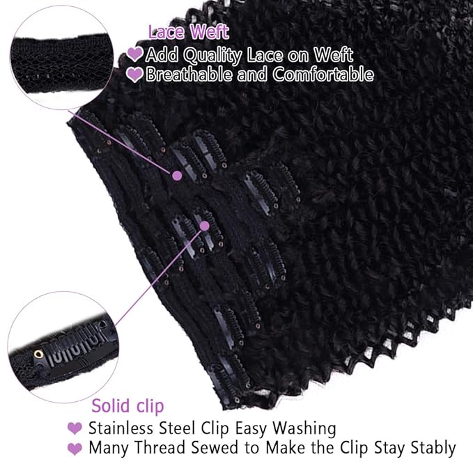Curly Clip in Hair Extensions For Black Women Brazilian Virgin Human Hair Clip in Extensions for Women 8Pcs Remy Hair with 18Clips 120g 22inch Natural Blackinches