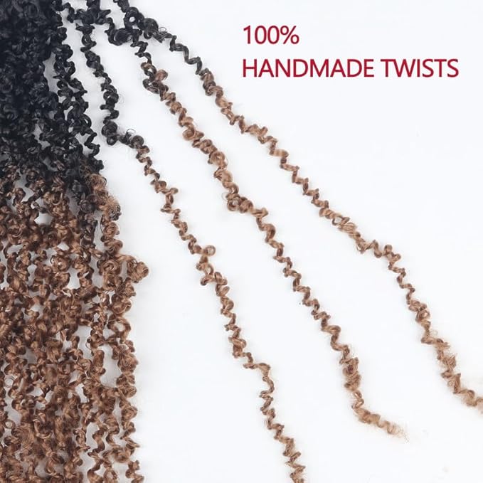 Yanky Twist Crochet Hair, PILLUGER Yaki Twists Hair Micro Spring Twist Braids,9 Packs Pre-looped passion Twist Brown Senegalese With Curls Crochet Synthetic Hair Extensions（16-OT30）