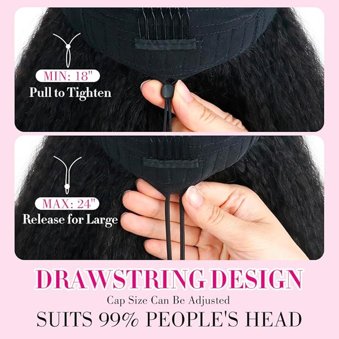 Larhali Kinky Straight V Part Wig Human Hair with Drawstring 200% Density Upgrade Glueless U Part Wig No Leave Out No Sew In V Part Wigs Kinky Straight Human Hair Wigs 14 Inch