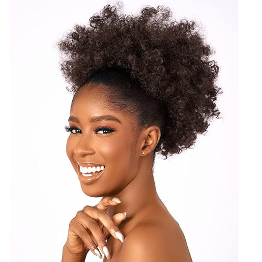 Afro Puff kinky curly Drawstring Ponytail Extension for Black Women Synthetic Short Afro Kinkys Curly Afro Bun Extension Hairpieces Updo Hair Extensions with Two Clips(4#)