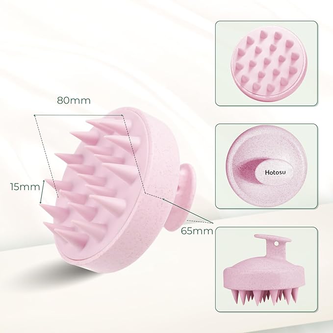 Scalp Massager Brush for Hair Growth – Silicone Scalp Scrubber & Scalp Exfoliator – Manual Scalp Massager Brush for Wet or Dry Use – Hair Massager Scalp Shampoo Brush Tool (Pink)