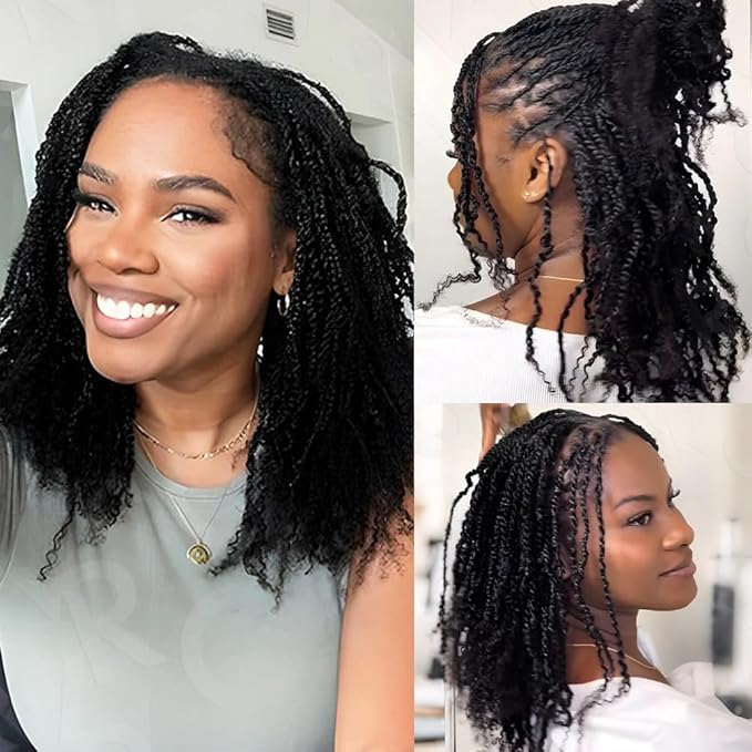 QVR Spring Twist Crochet Human Hair Afro Kinky Curly Braiding Hair Extension, QVR Upgraded Afro Kinkys Bulk Natural Black Hair 12 inch,50 Gram/Pack