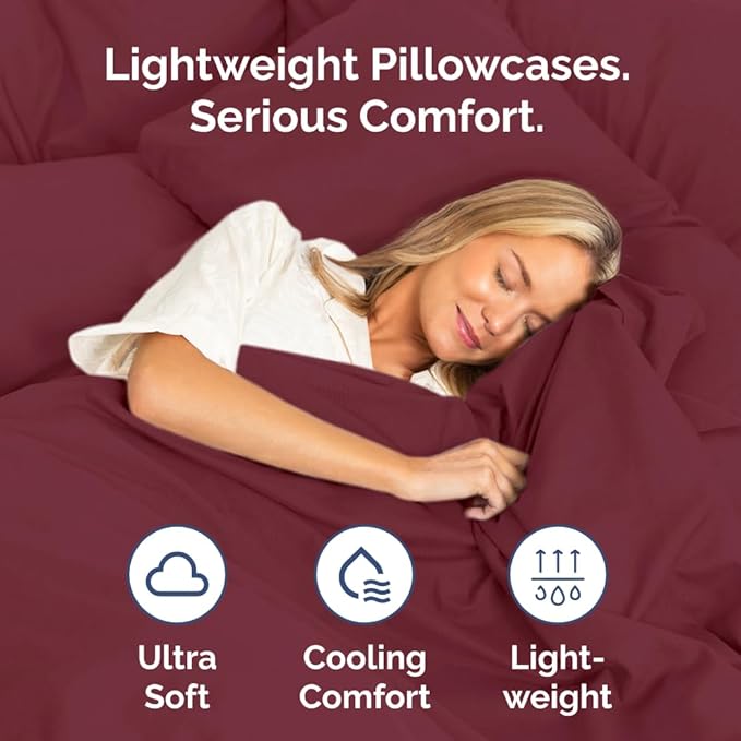 Queen Pillow Cases Set of 2 - Ultra Soft Hotel Quality Pillowcase Covers - Comfy, Cozy & Wrinkle Free - Shrinkage, Stain & Fade Resistant - Machine Washable Pillow Protectors - 2 Piece Set - Burgundy