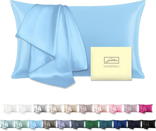 SUATIEN Mulberry Silk Pillow Cases King Size Silk Pillowcase for Hair and Skin with Zipper Soft Breathable Smooth Cooling Silk Pillow Case for Sleeping,Gifts for Women (Sky Blue,20"X 36",1Pcs)