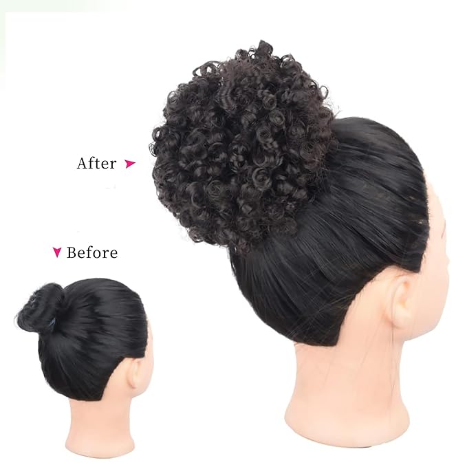 Afro Puff Ponytail for Black Women Culy Wavy Short Drawstring Ponytail Hair Extension Synthetic Mini Afro Bun for Girls Kids(2#)