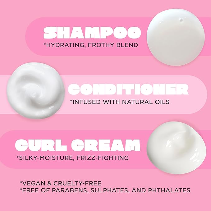 Cake Beauty Curl Friend Curl Defining Shampoo, Conditioner & Cream Set - Avocado & Argan Oil Curly Hair Products - Anti-Frizz, Cruelty Free & Vegan Gift Set