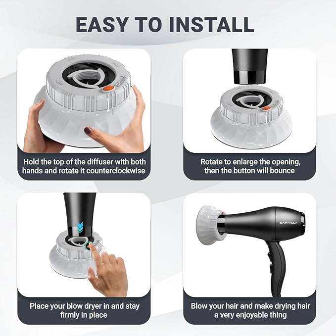 Universal Hair Diffuser: Hair Dryer Diffuser Attachment for Curly & Wavy Hair, Fits 1.4-2.4 Inch Nozzles, Ideal for Long Thick Hair, Hair Styling Tool，White
