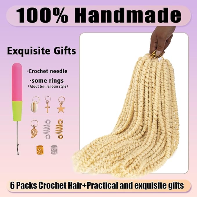 18inch Passion Twist Crochet Hair 96 Stands Pre-Twisted Passion Twist Hair 6 Packs Pre-Looped Passion Twists Braids Synthetic Passion Twist Crochet Braids Hair Extensions (613#, 18 inch)