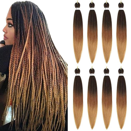 AQINBEL Braiding Hair Pre stretched 26 Inches 8 Bundles Ombre Braiding Hair Itch Free Crochet Twist Hair for Braids Yaki Texture Pre stretched Braiding Hair Extensions for Women (1B/30/27#)