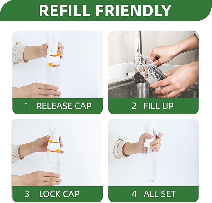 Continuous Spray Bottle – Patented Superior Ultra-Fine Mist Sprayer for Hair Styling, Plants & Cleaning, Durable 360° Leak-Proof BPA-Free Refillable Mister, White 300 ml / 10 oz