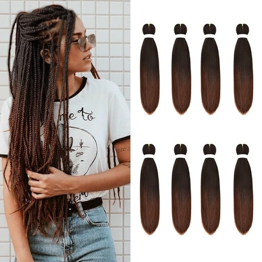 8 Pack Ombre Braiding Hair Pre Stretched - 16" 55G/Pack Premium Pre Stretched Braiding Hair Extensions, Professional Itch Free Hot Water Setting Perm Yaki Texture Prestretched Hair(1B30)
