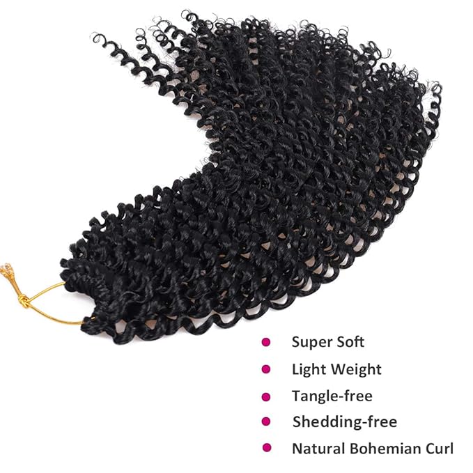Dorsanee Black Passion Twist Hair 12 Inch 7 Packs Water Wave Crochet Hair Long Bohemian Curly Braiding Hair for Butterfly Locs, Faux Locs, Boho Style Spring Twist Crochet Braids (1#)