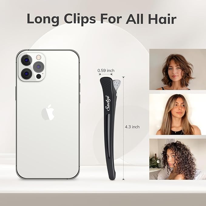 Sndyi Hair Sectioning Clips - Non-Slip Duck Billed With Silicone Band for Styling, Rollers - 6Pcs, Black - for Hairdressers, Barbers, Women, Men