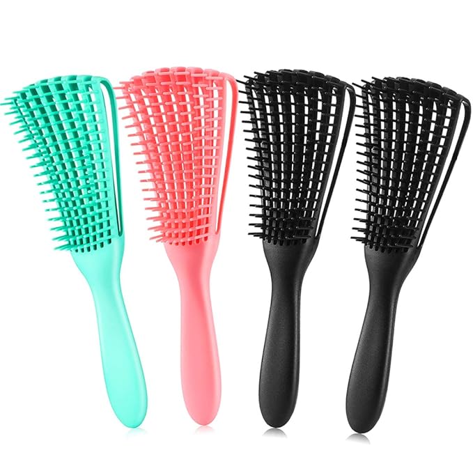 Hair Brush for Afro American/African Textured 3a to 4c Hair, Detangling Brush for Women's Knots, Wet/Dry/Oil/Thick/Long Hair, 4 pcs (Black+3 pcs)
