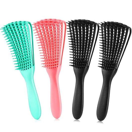 Hair Brush for Afro American/African Textured 3a to 4c Hair, Detangling Brush for Women's Knots, Wet/Dry/Oil/Thick/Long Hair, 4 pcs (Black+3 pcs)