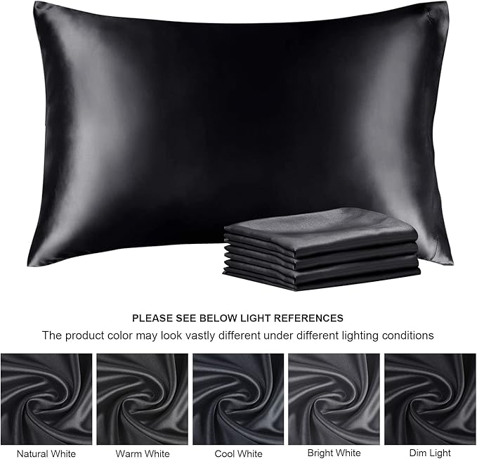 BEDELITE Satin Pillowcase for Hair and Skin, Super Soft Similar to Silk Pillow Cases 4 Pack with Envelope Closure, Cooling Pillowcases for Women Men (20"x30" Queen Size, Black)