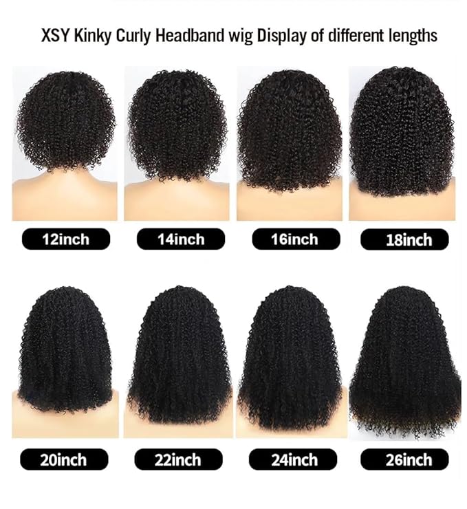 XSY Headband Wig Human Hair Kinky Curly 99J Burgundy Headband Wigs for Black Women Deep Curly Human Hair Wigs None Lace Front Wig 150% Density 20 Inch
