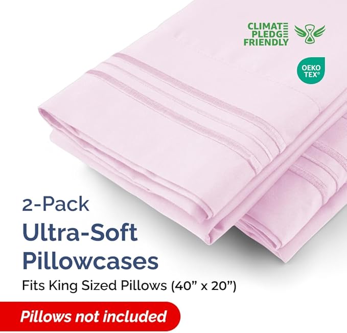 King Pillow Cases Set of 2 - Ultra Soft Hotel Quality Pillowcase Covers - Comfy, Cozy, Cooling & Wrinkle Free - Shrink, Stain & Fade Resistant - Machine Washable Pillow Protectors - 2 Piece Set - Pink