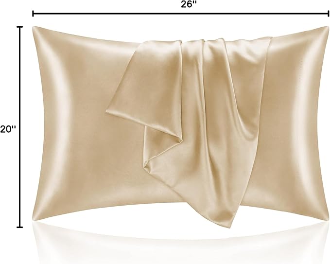 BEDELITE Satin Pillowcase for Hair and Skin, Super Soft and Cooling Similar to Silk Pillow Cases 2 Pack with Envelope Closure, Gift for Women Men(20"x26" Standard Size, Champagne)