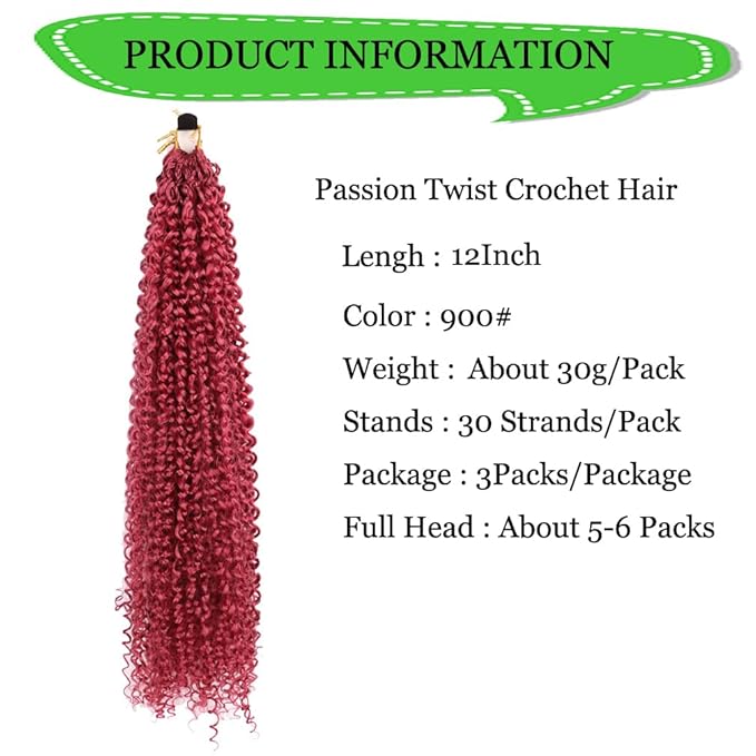 Passion Twist Hair Extensions Burgundy Curly Crochet Hair 12 Inch Short Curly Braiding Hair 3 Packs Crochet Braids with Curls for Black Women(12",900#)