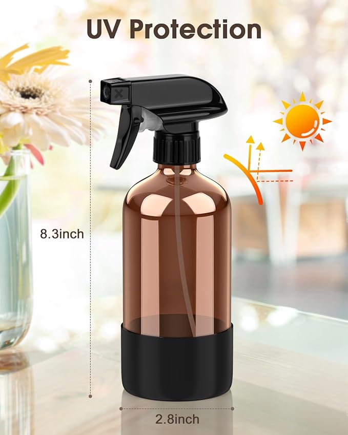 Glass Spray Bottle with Silicone Sleeve Protection, Amber Glass Spray Bottle Set for Window Cleaner Aromatherapy Facial Hydration Watering Flowers Hair Care 2 Pack/16 oz (Black & White, 16 oz)