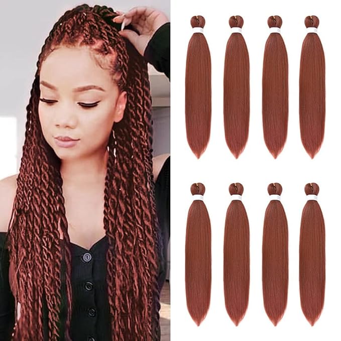 8 Pack Ombre Braiding Hair Pre Stretched - 20" 75G/Pack Premium Pre Stretched Braiding Hair Extensions, Professional Itch Free Hot Water Setting Perm Yaki Texture Prestretched Hair(#350)