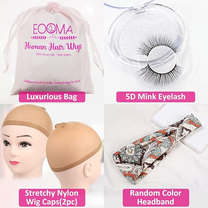 Eooma Glueless Wigs Human Hair Curly Headband Wig for Black Women (20 inch) Brazilian Remy Hair Curly None Lace Front Wigs Human Hair Scarf No Gel Wigs