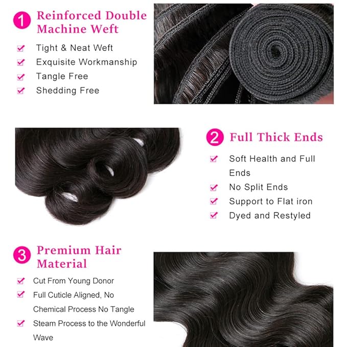 YISEA Body Wave 4 Bundles with Closure(16 18 20 22+14) 100% Unprocessed Brazilian Body Wave Human Hair Bundles with 4X4 Lace Closure Free Part Natural Color