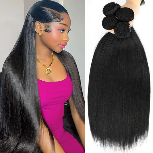 20 22 24 26 Inch 4 Bundles Human Hair Straight 12A 100% Unprocessed Brazilian Virgin Human Hair Bundlles Straight Natural Black, True to Length, Full to Weight