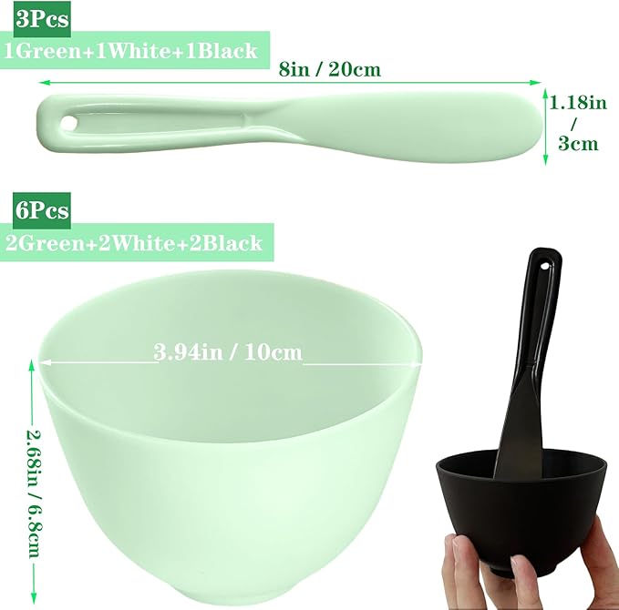 9Pcs Face Mask Mixing Bowl Set DIY Silicone Facial Mask Bowl for Home Salon Spa Face Skin Applicator Bowl with Stir Sticks, Black,White,Green