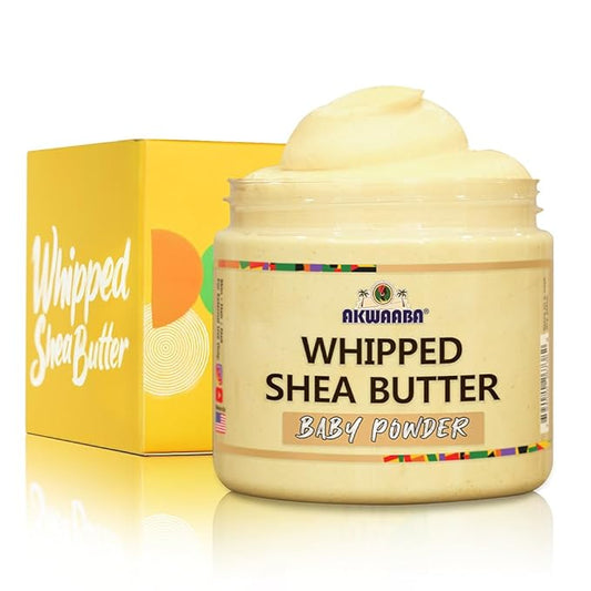AKWAABA Whipped Shea Butter (Baby Powder) – Nourishes & Moisturizes | Made with Shea Butter | No Dyes & Parabens | 12 oz / 340 g